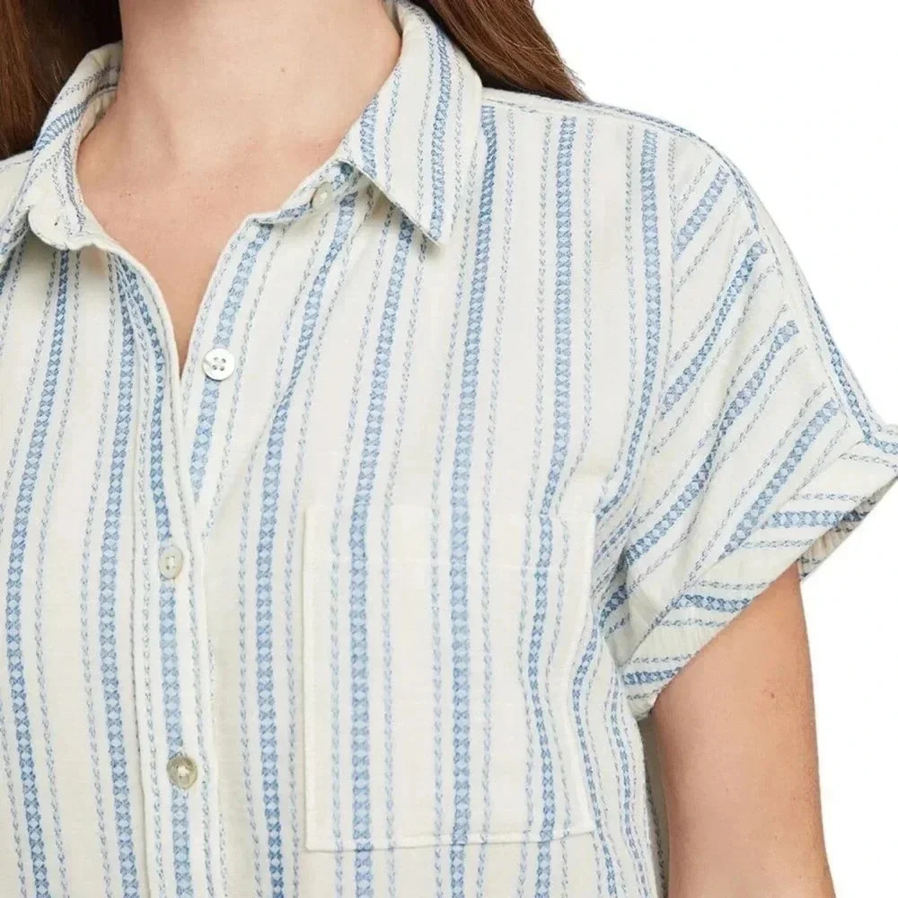 Faherty Avery Organic Cotton Gauze Camp Shirt Blue White Stripe XS - Picture 2 of 14